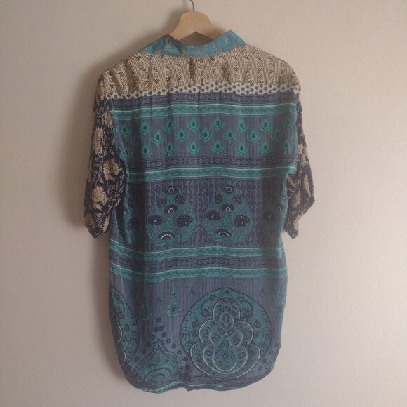 The Wavy Bunch Mens Patchwork Shirt L Festival Slim Fit Silky Upcycled Shirt - Picture 8 of 9